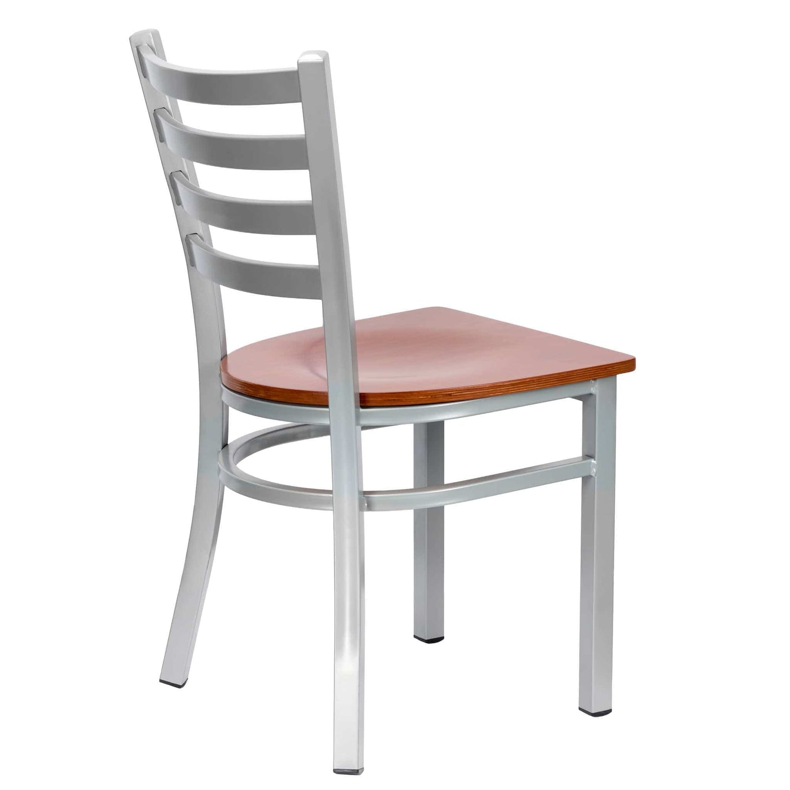 Chivari Ladder Back Restaurant Chair with Silver Frame and Cherry Wood Seat CLMSWCW-ZF-KT