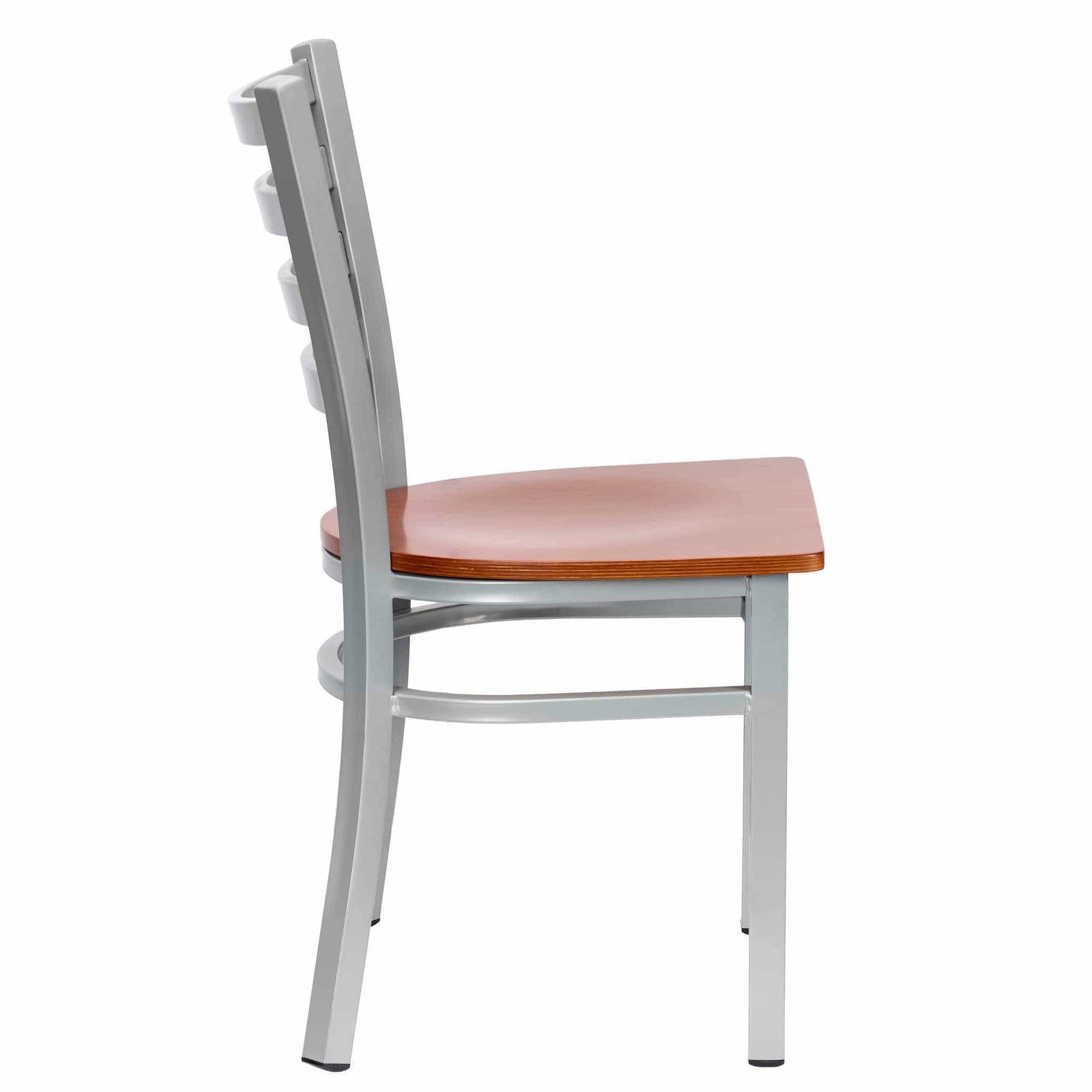 Chivari Ladder Back Restaurant Chair with Silver Frame and Cherry Wood Seat CLMSWCW-ZF-KT