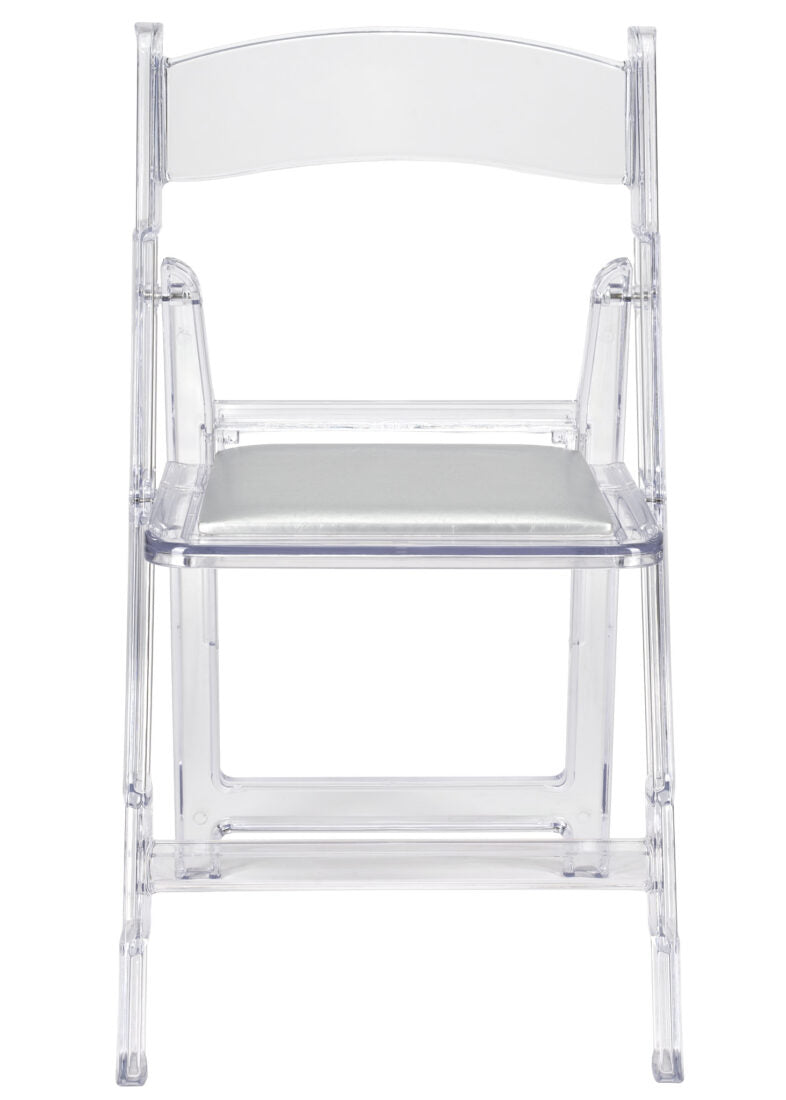 Clear with Silver Vinyl Cushion Resin Folding Chair CFRCL4-HB-T