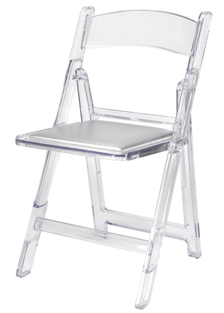 Clear with Silver Vinyl Cushion Resin Folding Chair CFRCL4-HB-T