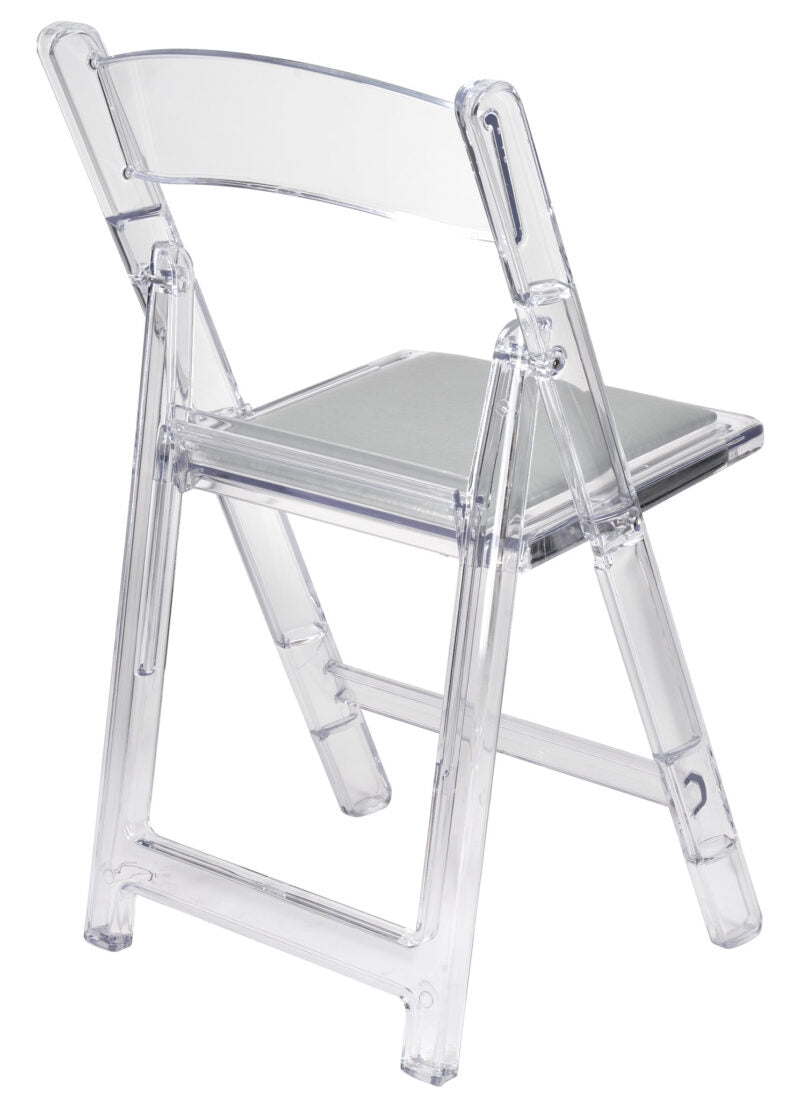 Clear with Silver Vinyl Cushion Resin Folding Chair CFRCL4-HB-T