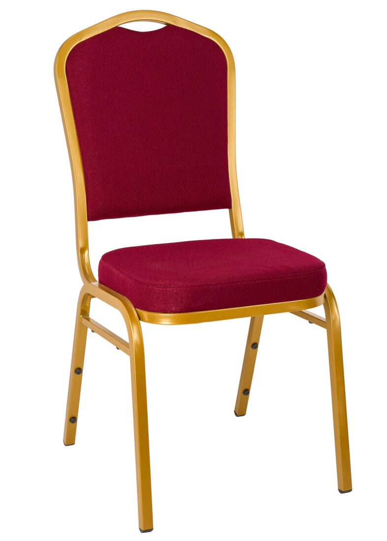 Burgundy Fabric on Gold Frame Crown Back Banquet Chair