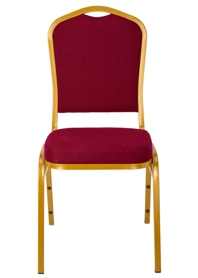 Burgundy Fabric on Gold Frame Crown Back Banquet Chair