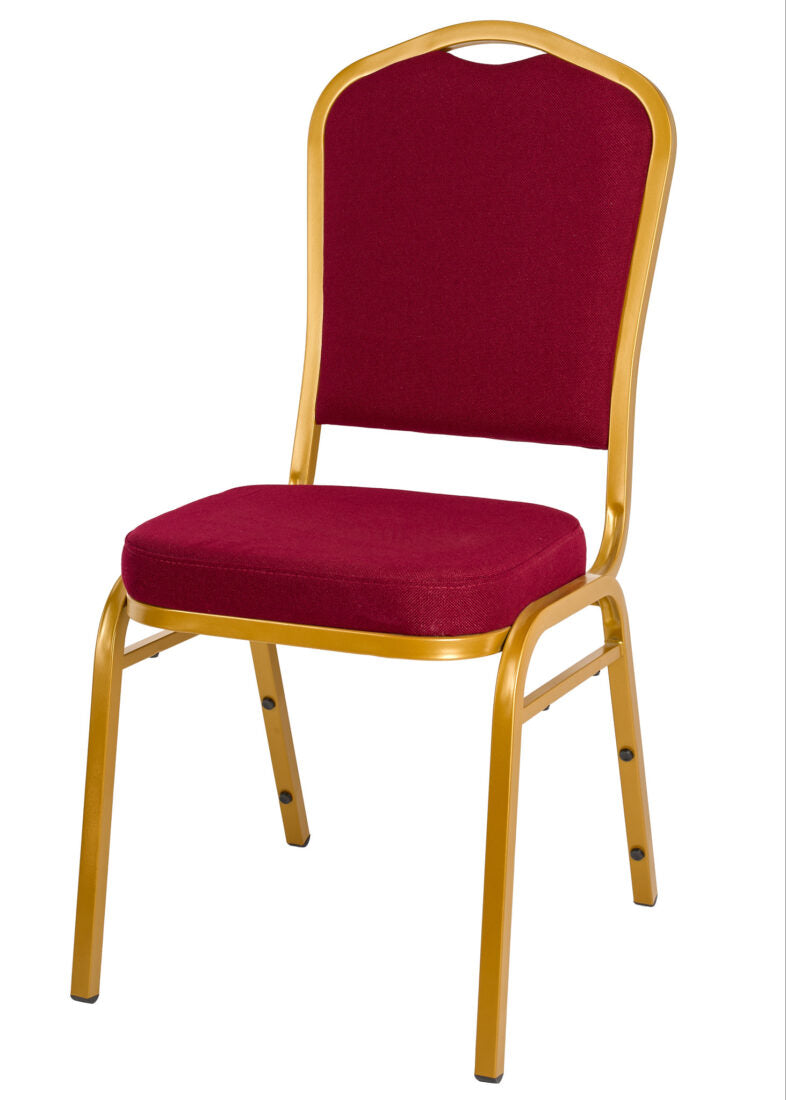 Burgundy Fabric on Gold Frame Crown Back Banquet Chair