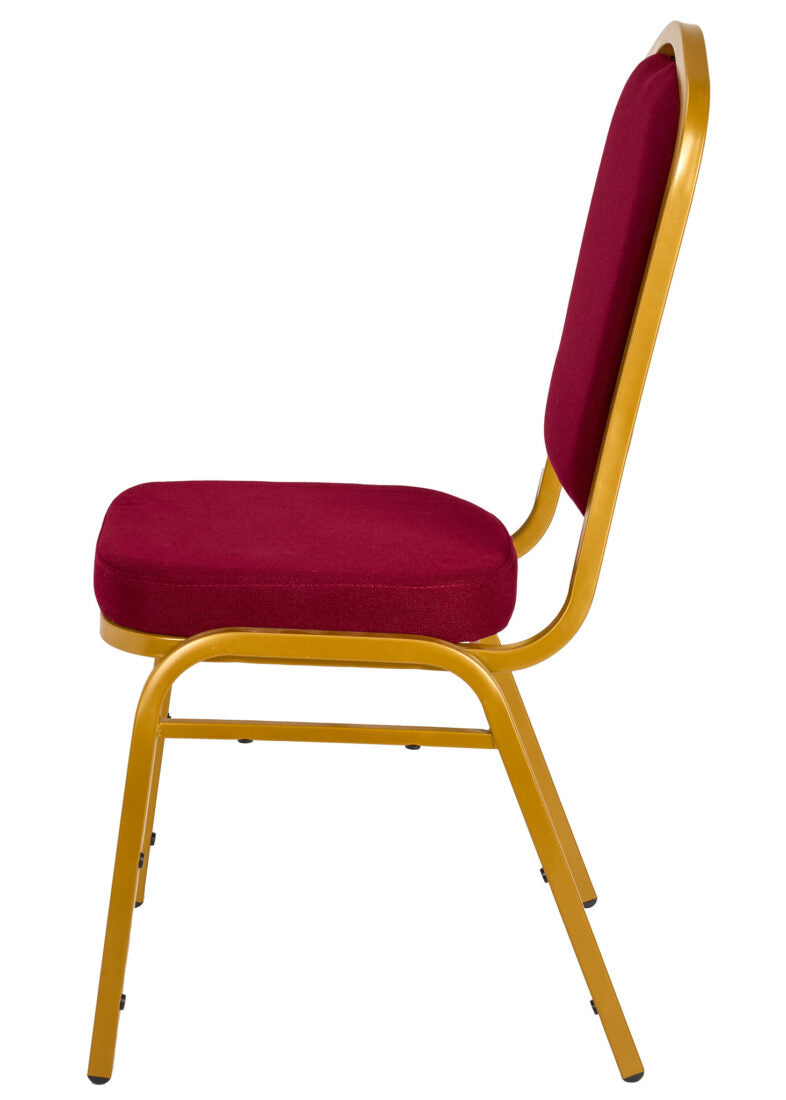 Burgundy Fabric on Gold Frame Crown Back Banquet Chair