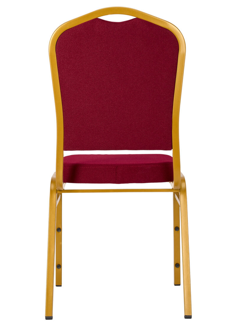 Burgundy Fabric on Gold Frame Crown Back Banquet Chair