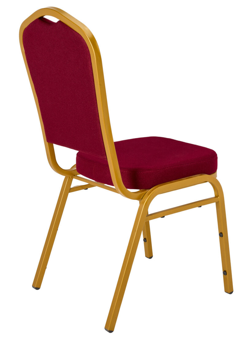 Burgundy Fabric on Gold Frame Crown Back Banquet Chair