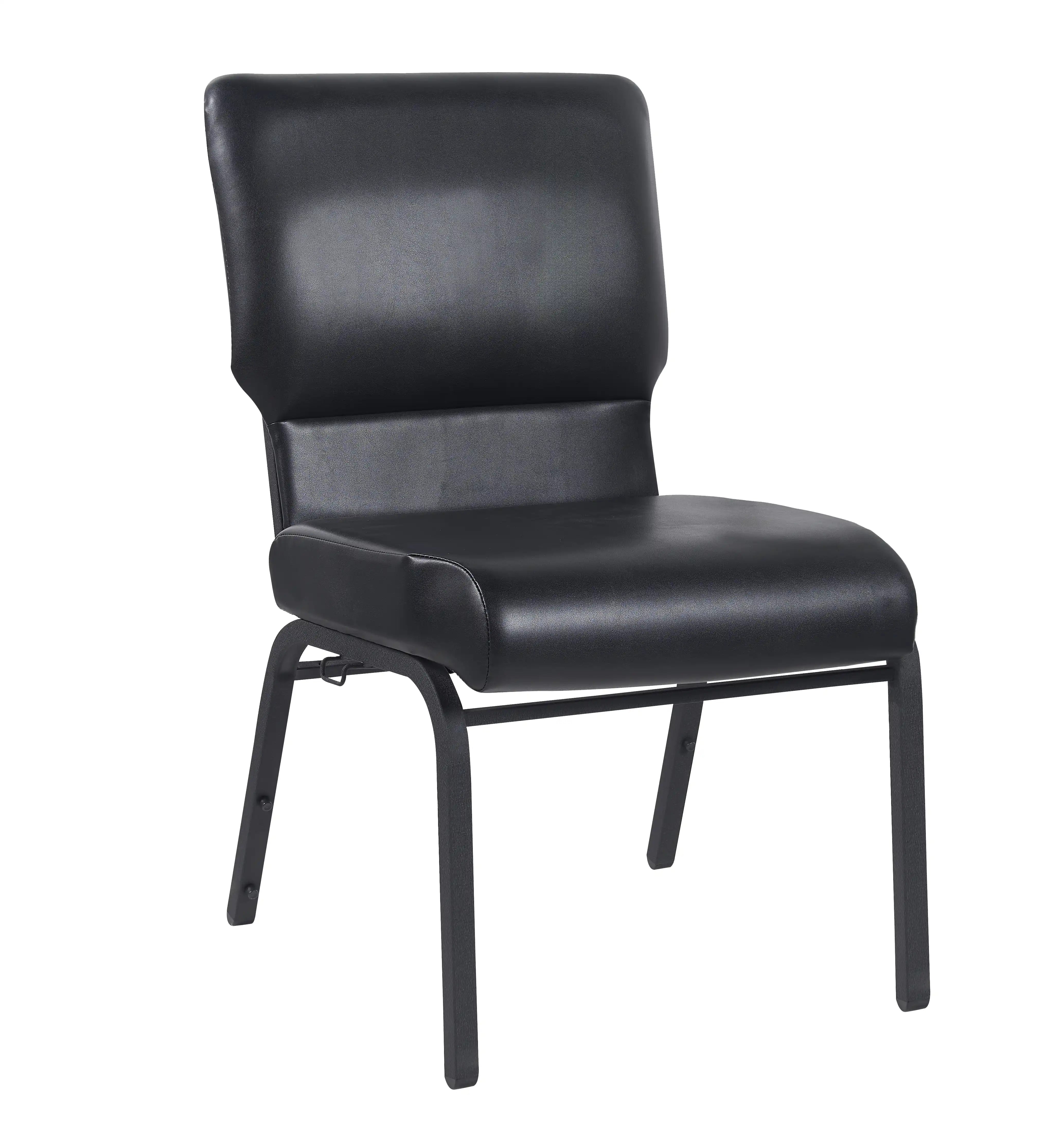 Black Vinyl on Black Frame 20.5" Cut Away Back Church Chair