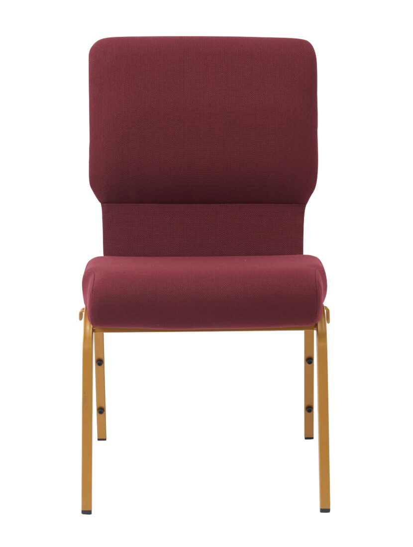 Maroon Fabric, Gold Steel Frame, 18.5" Wide Church Chair by Chivari, Cut Away Back CH18MG-ZF-T