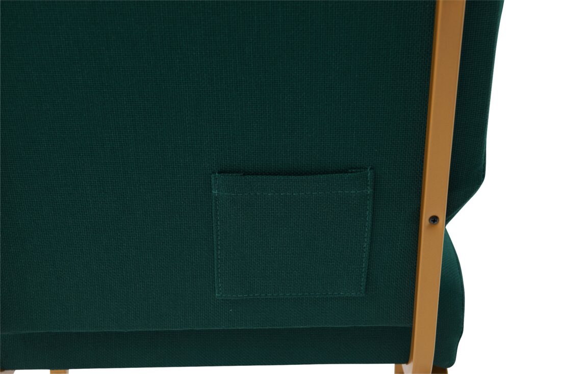 Green Fabric on Gold Frame, 20.5″ Wide Seat , 4″ Thick Seat with Cut Away Back and Pouch Church Chair CH20GNG-ZF-T