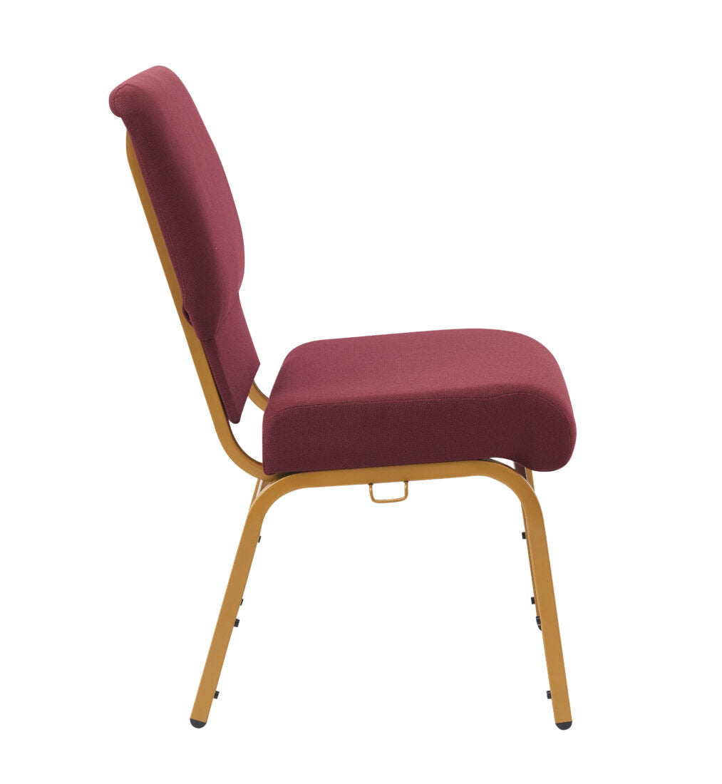 Maroon Fabric, Gold Steel Frame, 20.5″ Wide Cut Away Church Chair by Chivari CH20MG-ZF-T