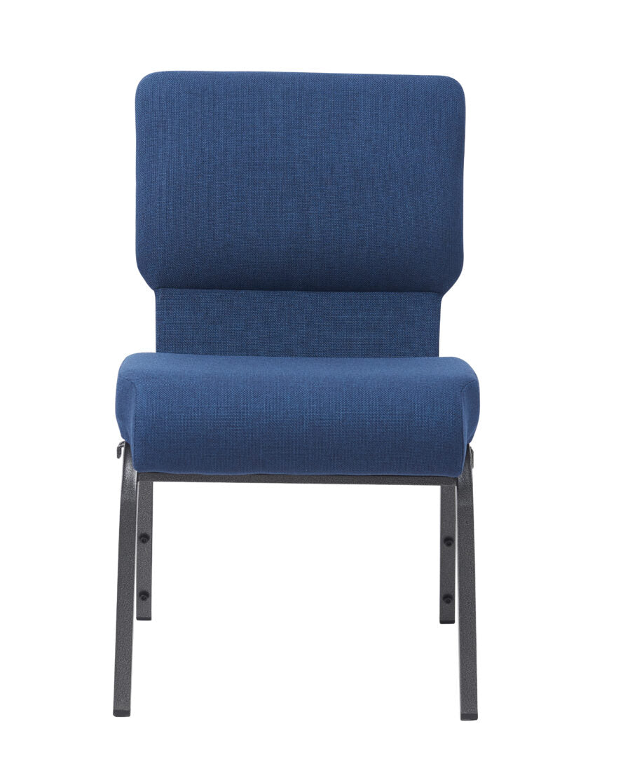 Church Chair - Blue (Cobalt) Fabric on Silver Vein Frame, 20.5" Wide Seat, 4" Thick Seat with Cut Away Back and Pouch CH20BLSV-ZF-T