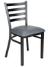 Ladder Back Restaurant Chair with Black Metal Frame and Dark Grey Vinyl Seat