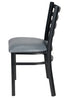 Ladder Back Restaurant Chair with Black Metal Frame and Dark Grey Vinyl Seat