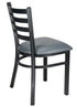 Ladder Back Restaurant Chair with Black Metal Frame and Dark Grey Vinyl Seat