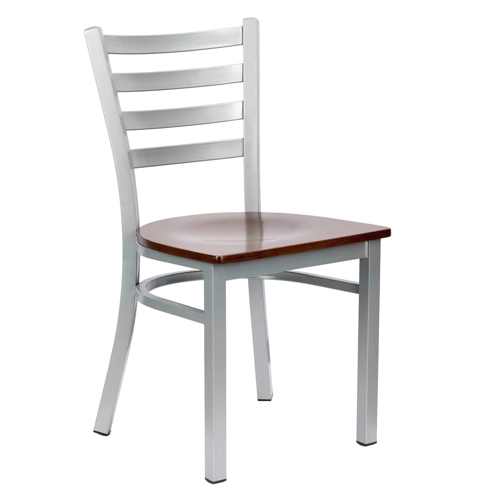 Chivari Ladder Back Restaurant Chair with Dark Wood Silver Frame and Dark Wood Seat CLMSWDW-ZF-KT