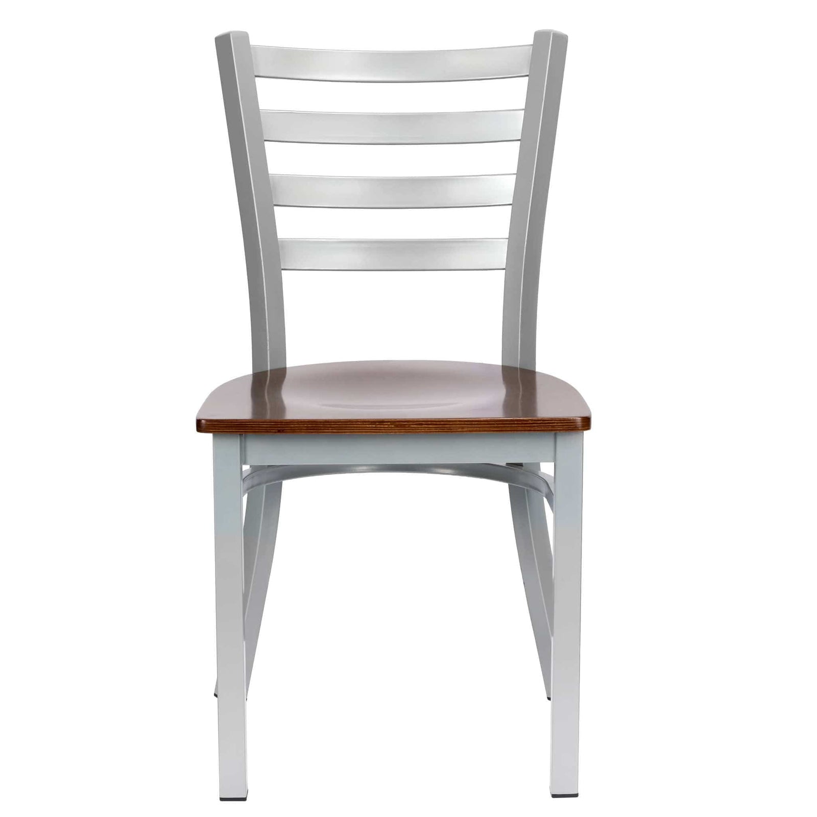 Chivari Ladder Back Restaurant Chair with Dark Wood Silver Frame and Dark Wood Seat CLMSWDW-ZF-KT