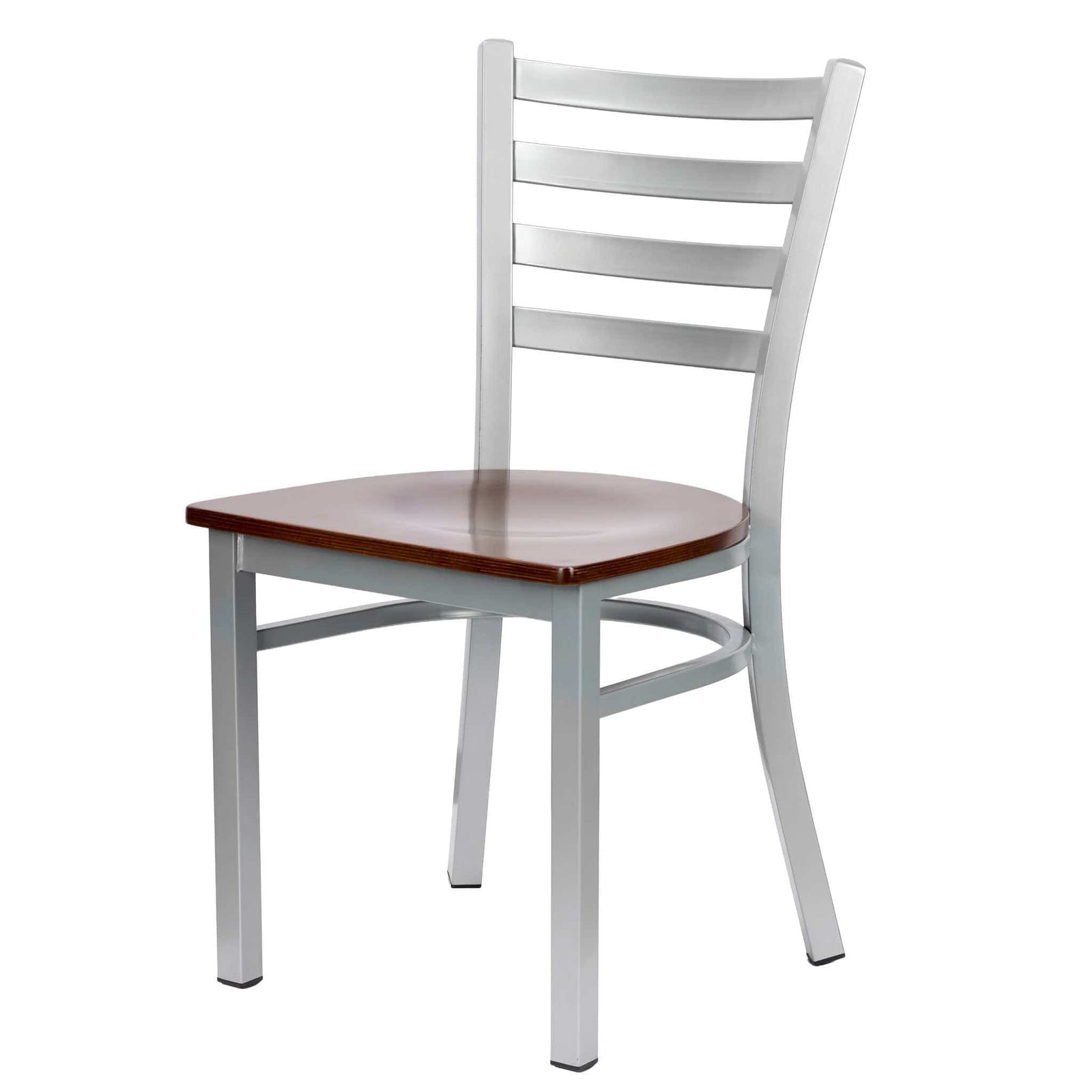 Chivari Ladder Back Restaurant Chair with Dark Wood Silver Frame and Dark Wood Seat CLMSWDW-ZF-KT
