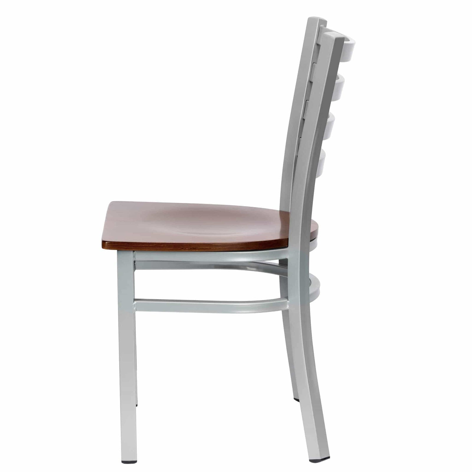 Chivari Ladder Back Restaurant Chair with Dark Wood Silver Frame and Dark Wood Seat CLMSWDW-ZF-KT