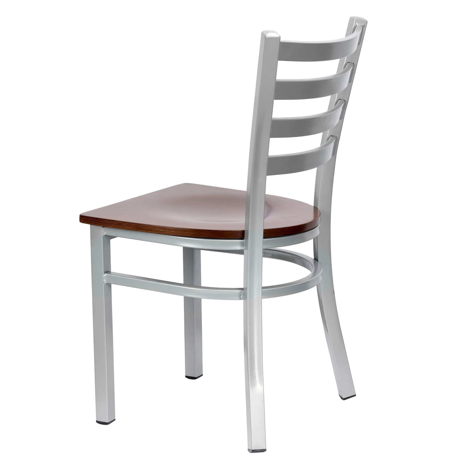 Chivari Ladder Back Restaurant Chair with Dark Wood Silver Frame and Dark Wood Seat CLMSWDW-ZF-KT