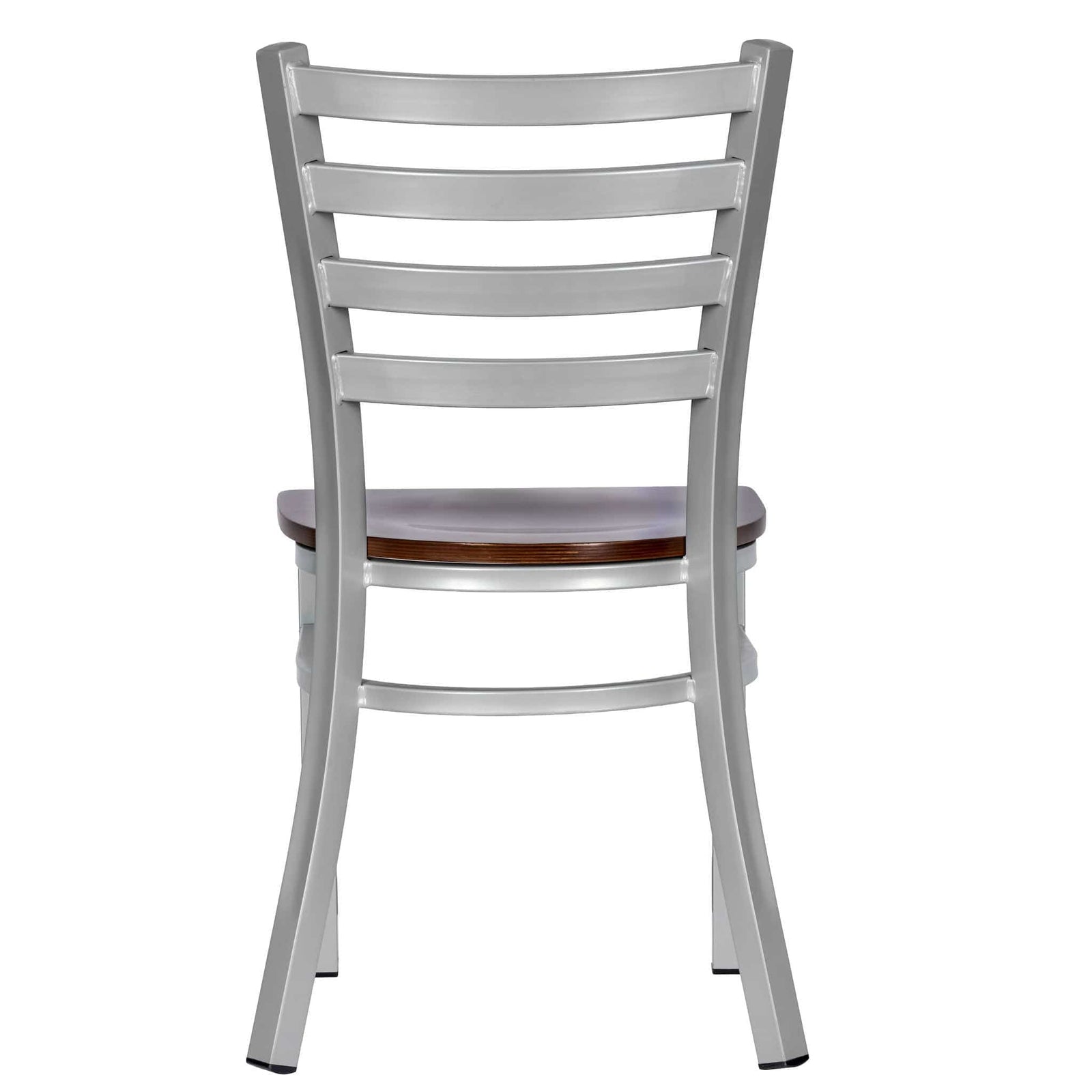 Chivari Ladder Back Restaurant Chair with Dark Wood Silver Frame and Dark Wood Seat CLMSWDW-ZF-KT