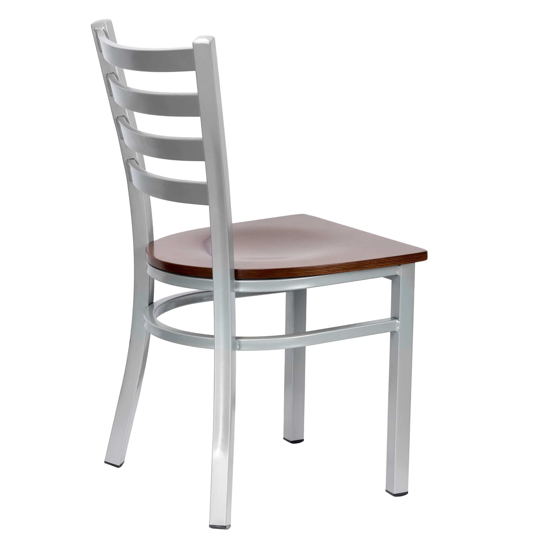 Chivari Ladder Back Restaurant Chair with Dark Wood Silver Frame and Dark Wood Seat CLMSWDW-ZF-KT