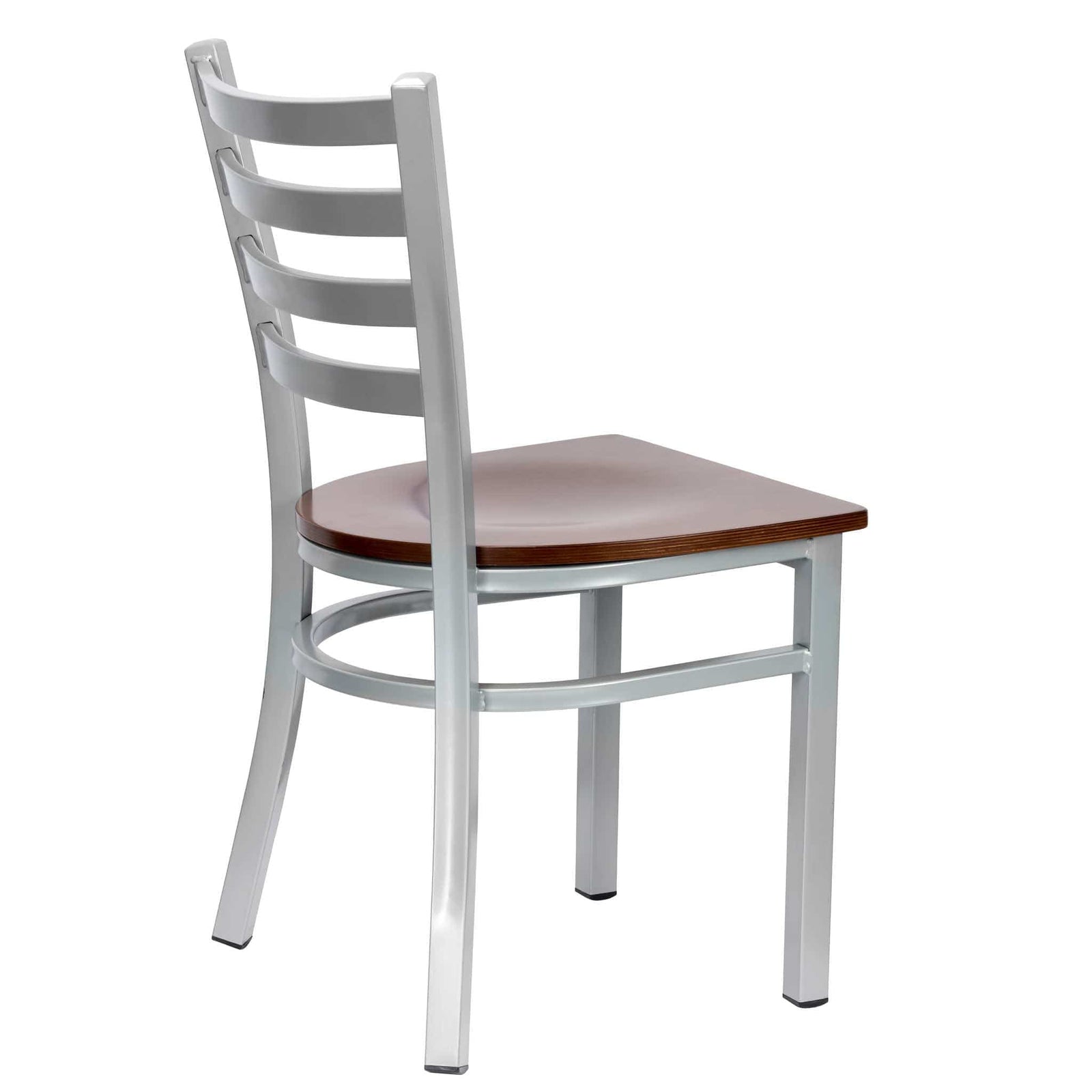 Chivari Ladder Back Restaurant Chair with Dark Wood Silver Frame and Dark Wood Seat CLMSWDW-ZF-KT