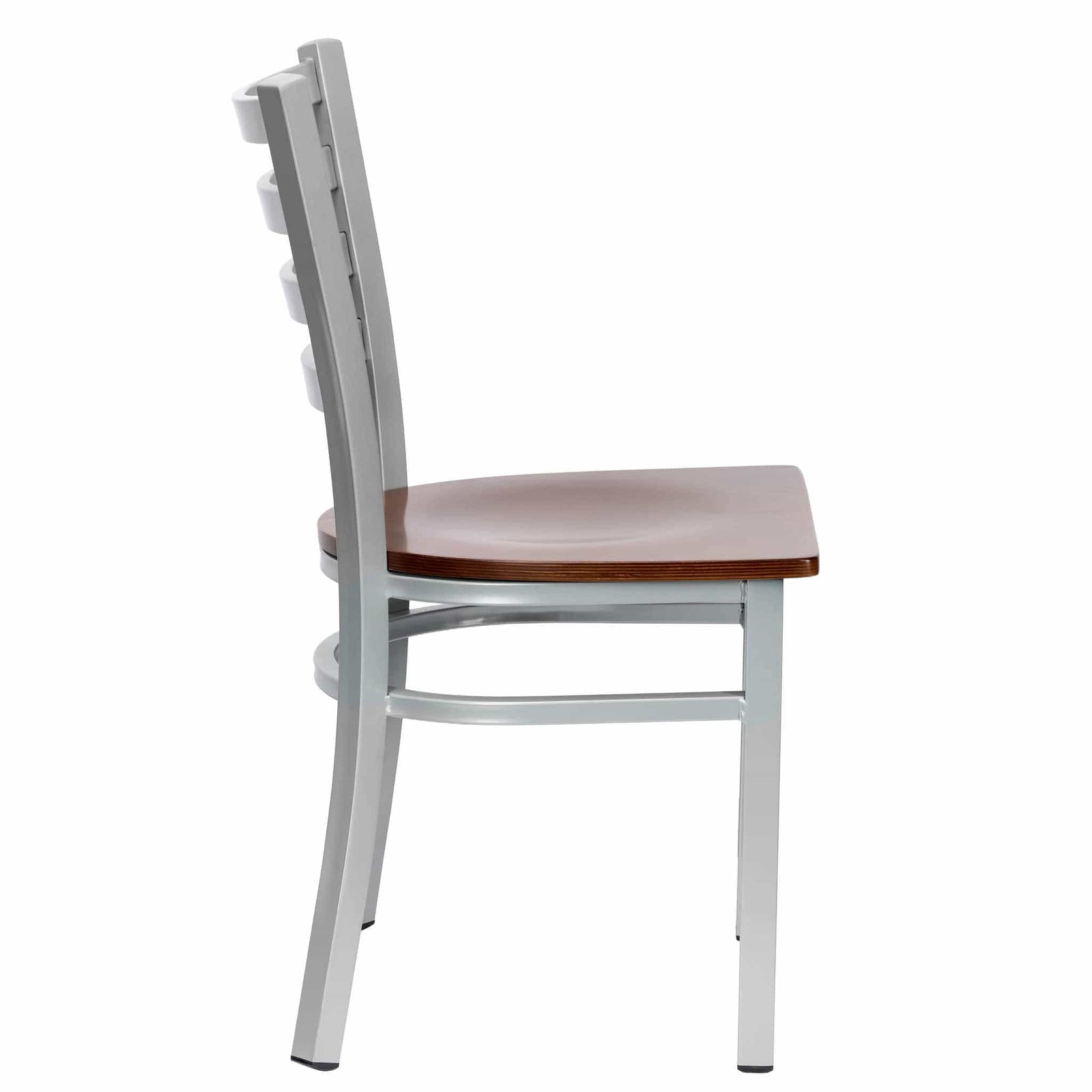 Chivari Ladder Back Restaurant Chair with Dark Wood Silver Frame and Dark Wood Seat CLMSWDW-ZF-KT
