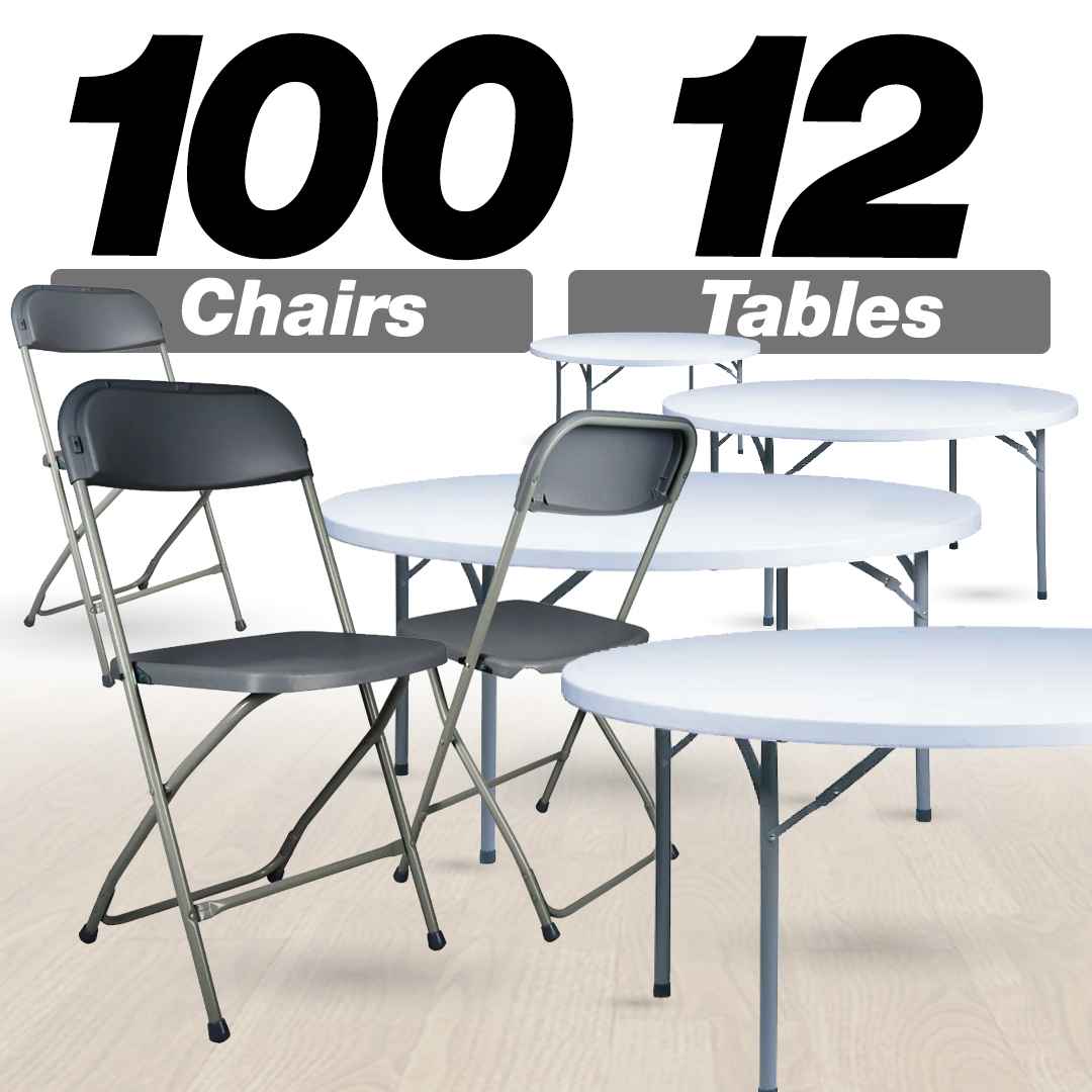 100 Pack Dark Gray Plastic Folding Chair and 12 60