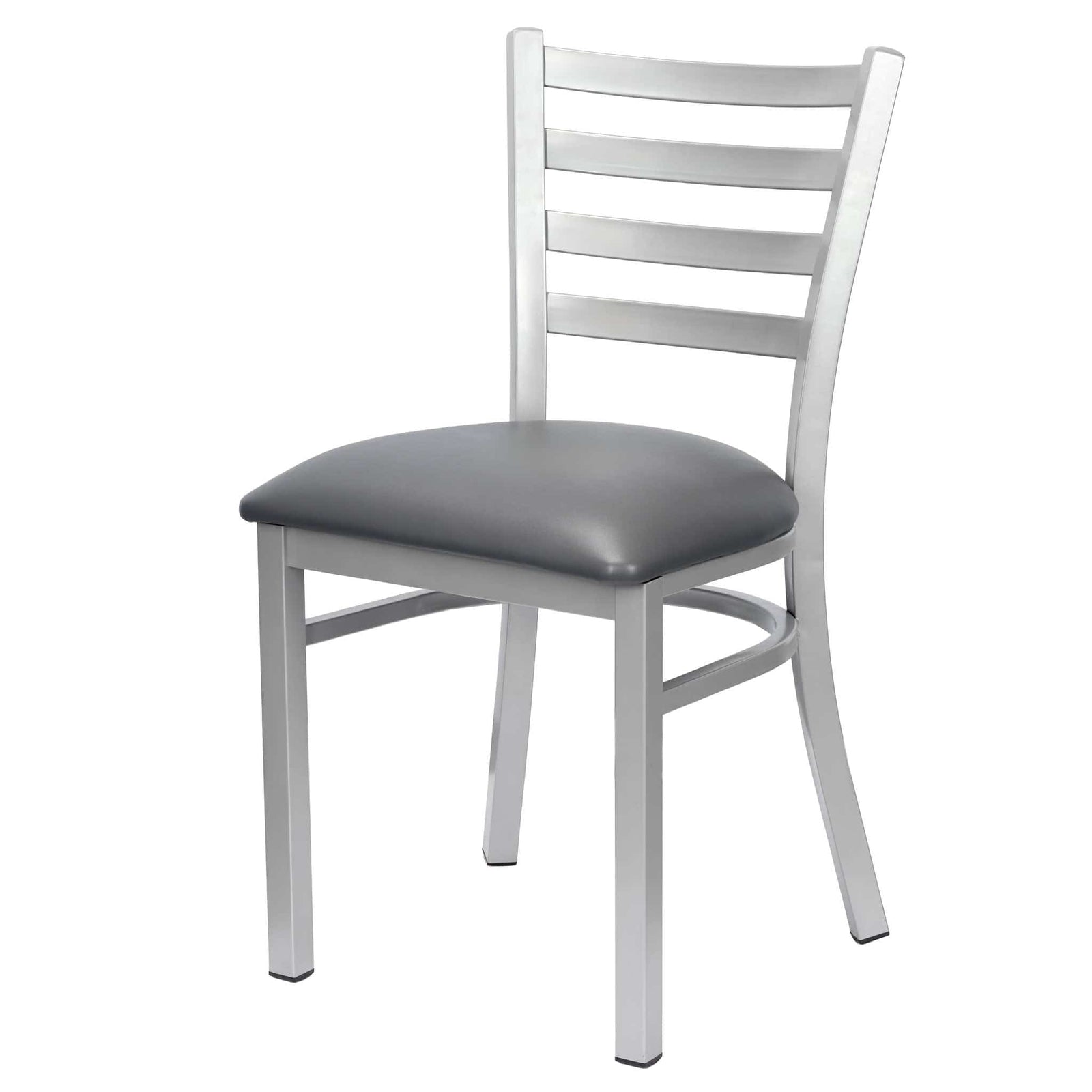 Chivari Ladder Back Restaurant Chair with Silver Frame and Dark Gray Vinyl Seat CLMSVDG-ZF-KT