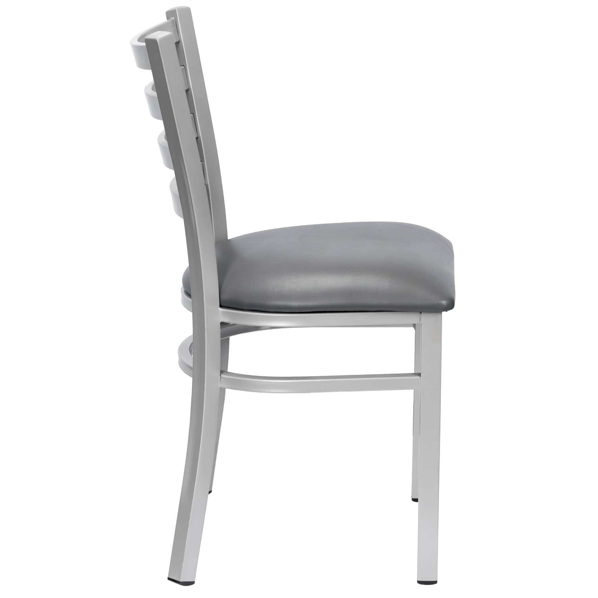 Chivari Ladder Back Restaurant Chair with Silver Frame and Dark Gray Vinyl Seat CLMSVDG-ZF-KT