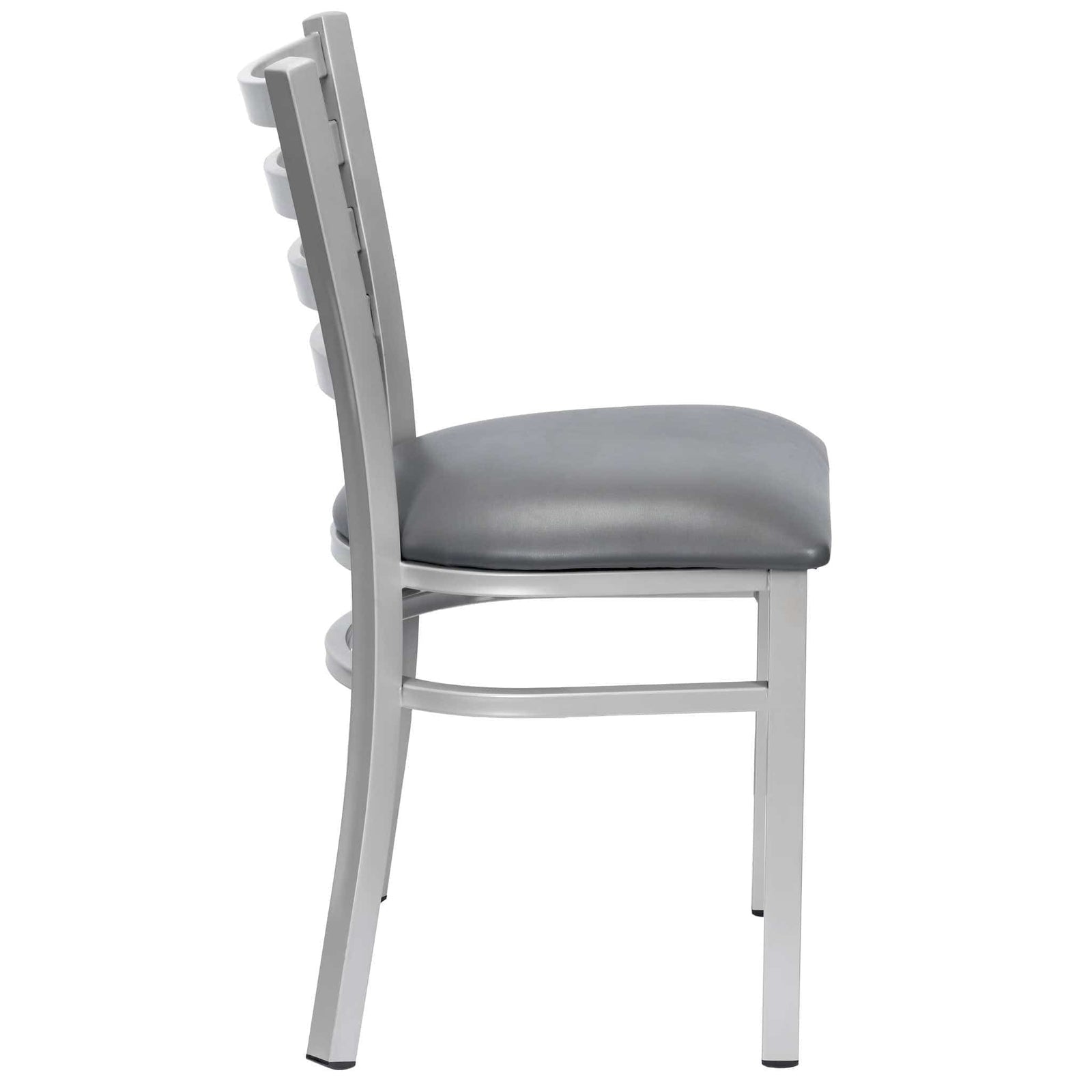 Chivari Ladder Back Restaurant Chair with Silver Frame and Dark Gray Vinyl Seat CLMSVDG-ZF-KT