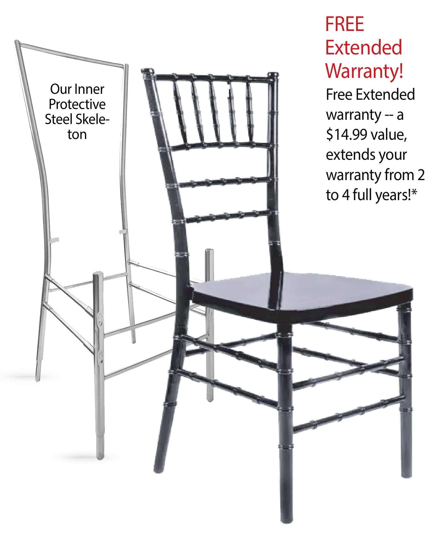 48 Chair Pack Black Steel Skeleton™ Resin Chiavari Chair