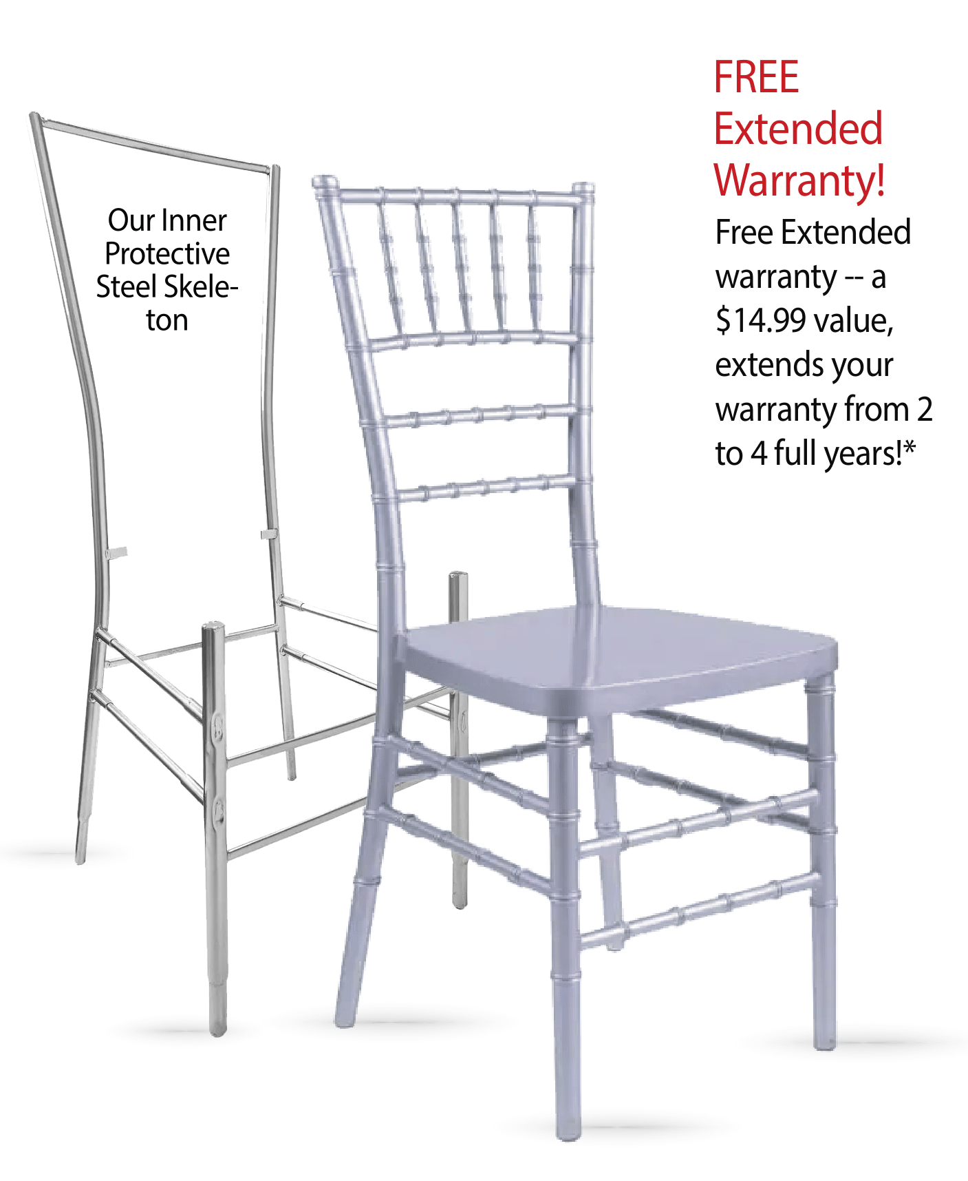 48 Chair Pack Silver Steel Skeleton™ Resin Chiavari Chair