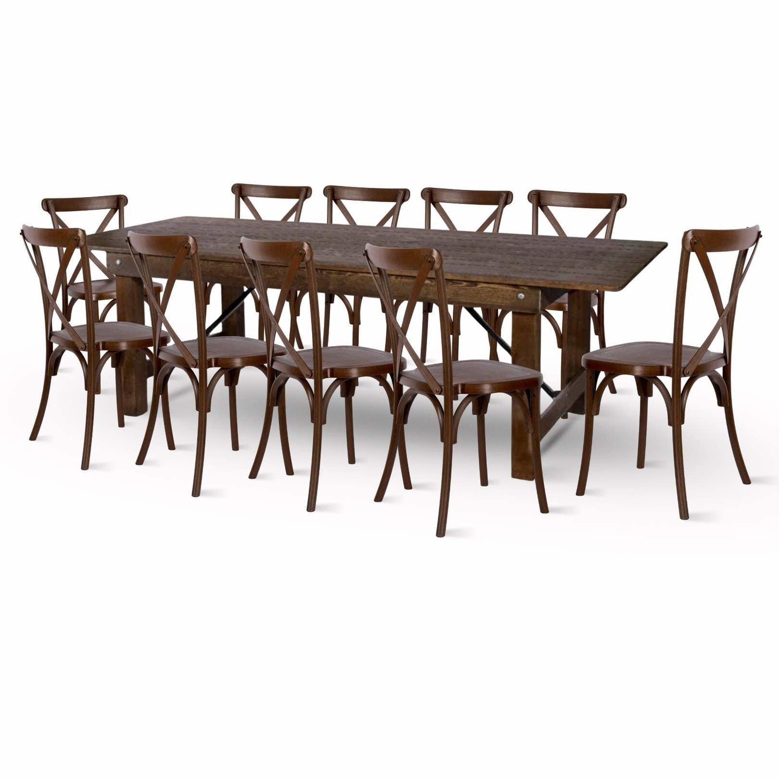 Fruitwood Straight Leg Farm Table Dining Set with 10 Chairs