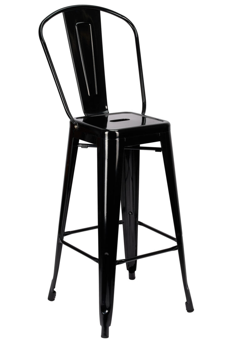 Black Hi Gloss Steelix Tolix Style Metal Barstool with Back BTBMB-AX-T