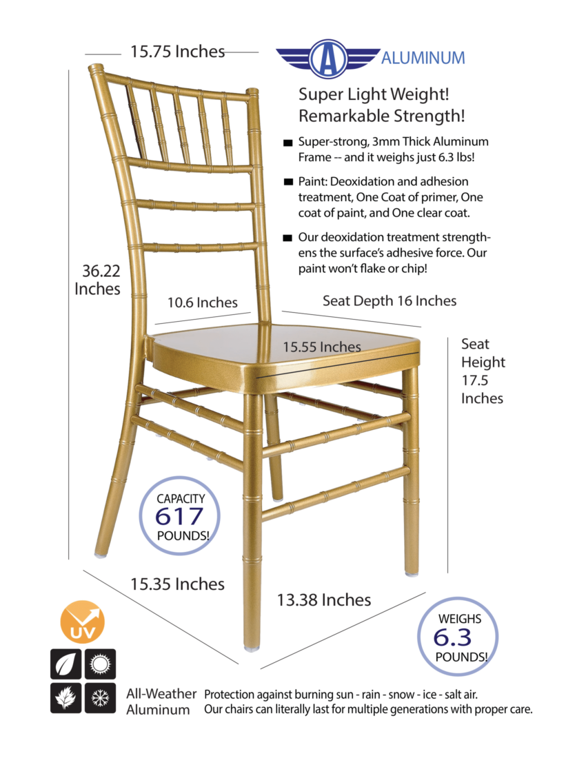 Gold Aluminum Chiavari Chair by Chivari CCAG-AX-T