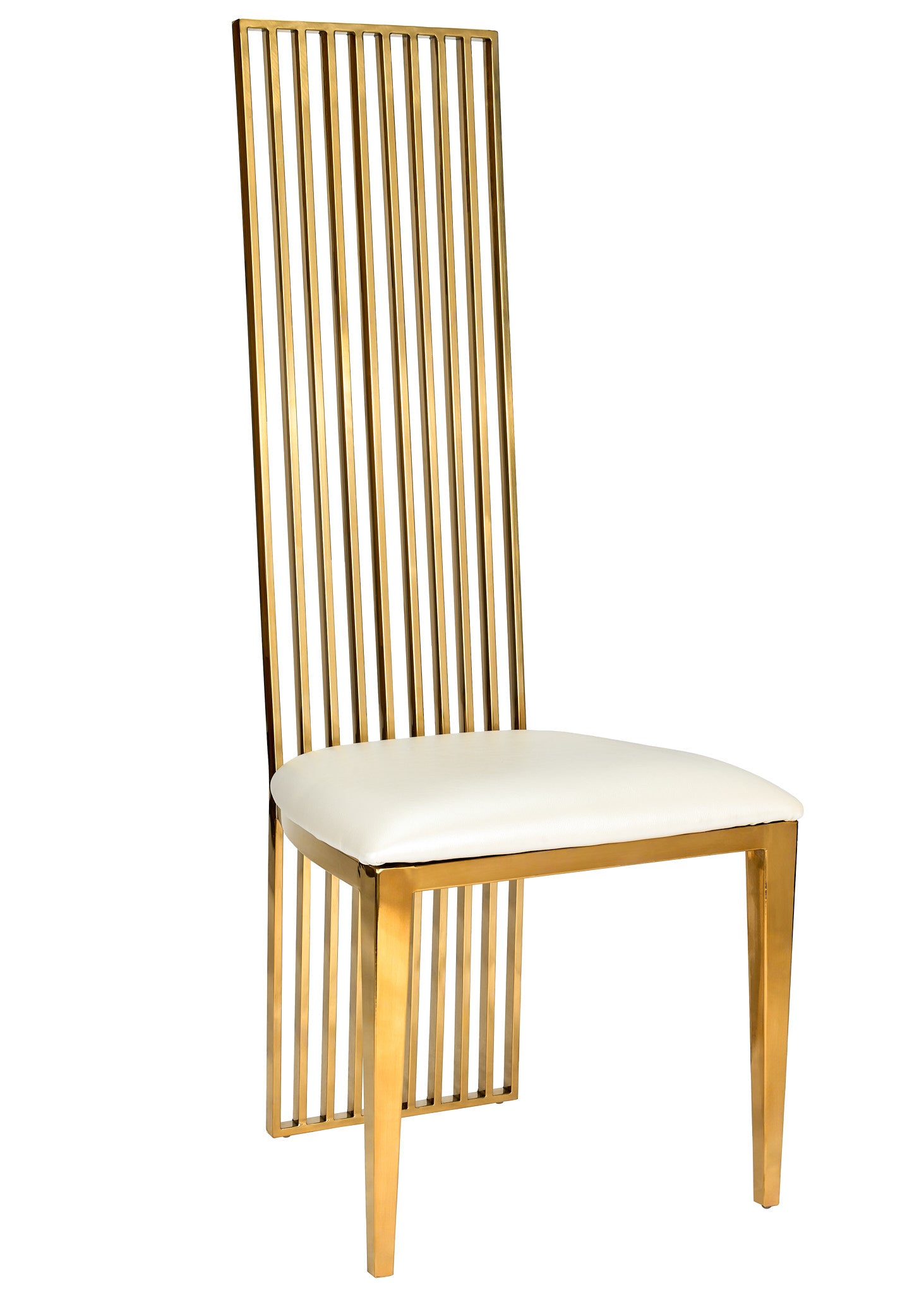 Gold Stainless Steel High Back Chair, Gold Frame, White Vinyl Seat