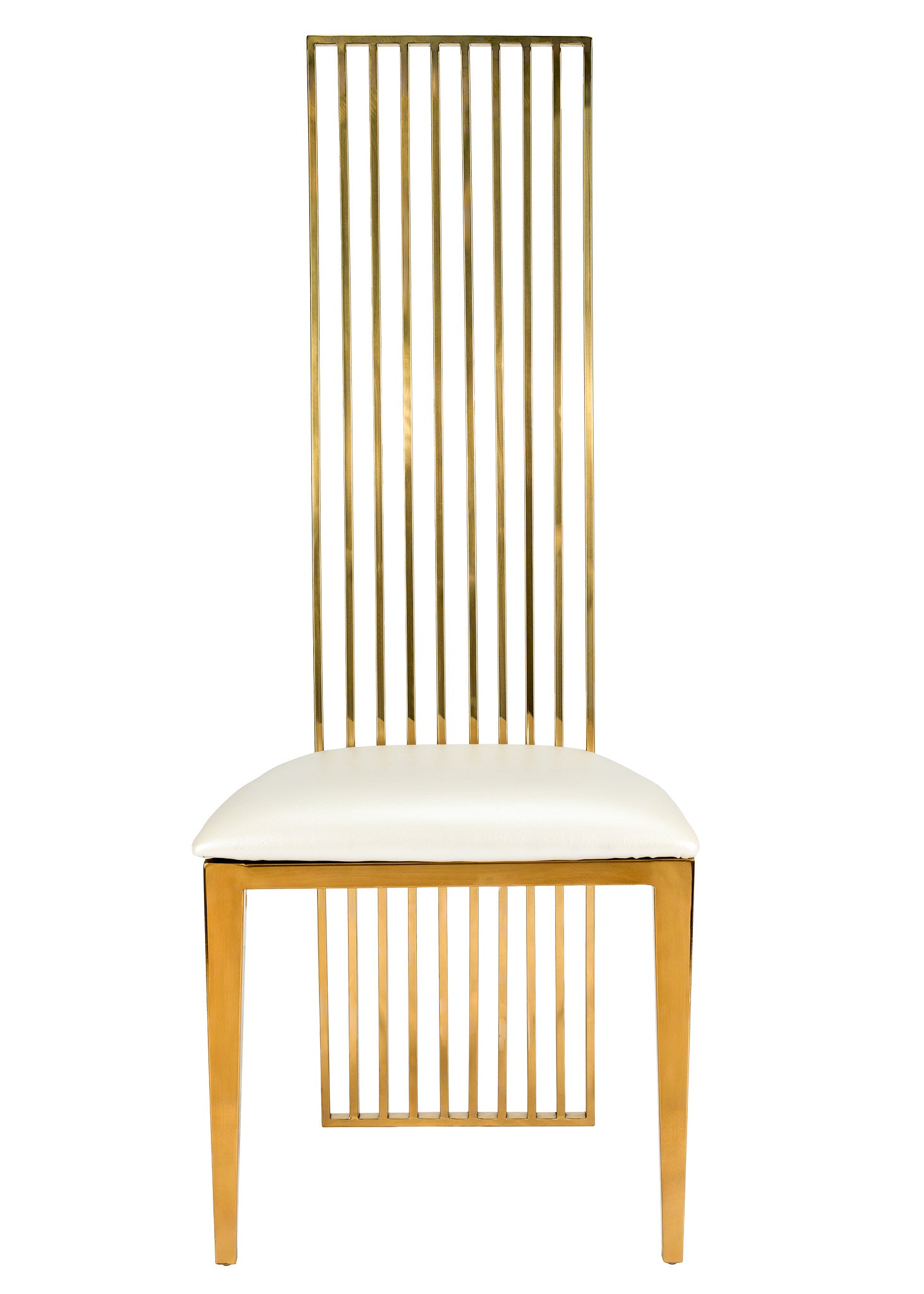 Gold Stainless Steel High Back Chair, Gold Frame, White Vinyl Seat