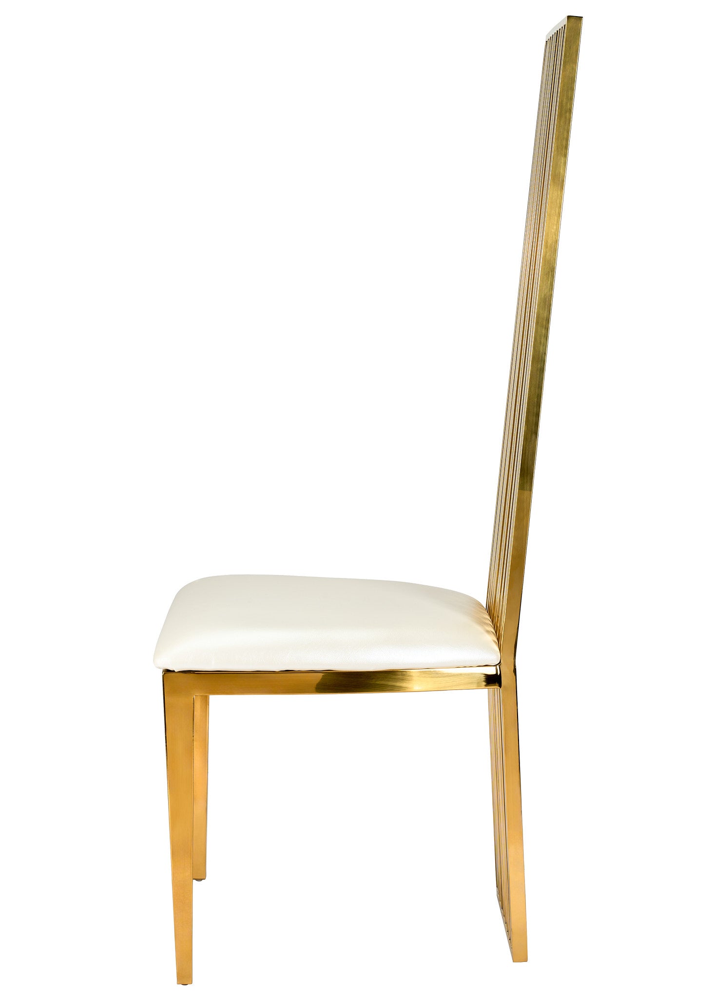 Gold Stainless Steel High Back Chair, Gold Frame, White Vinyl Seat