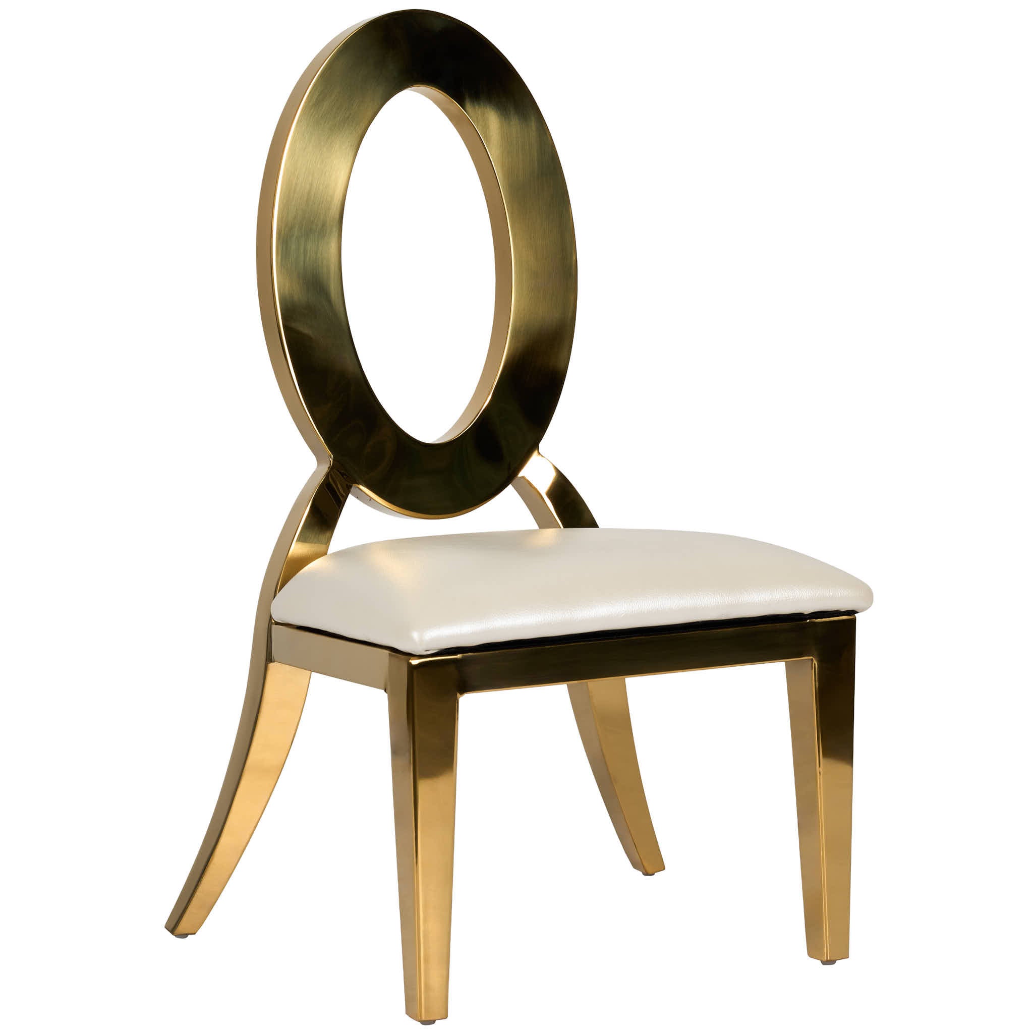 Kids Gold Frame Stainless Steel O Chair with White Vinyl Cushion