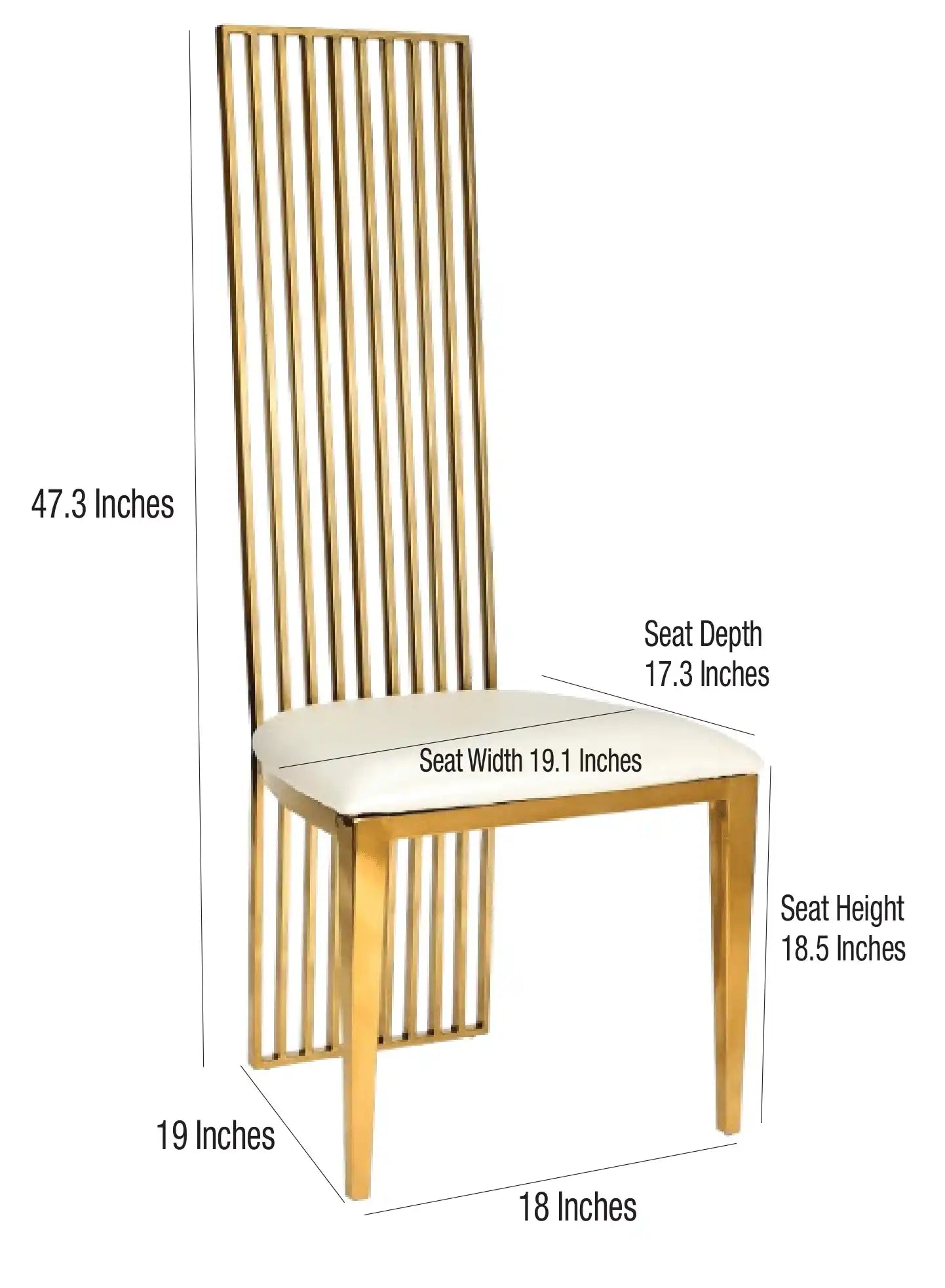 Gold Stainless Steel High Back Chair, Gold Frame, White Vinyl Seat