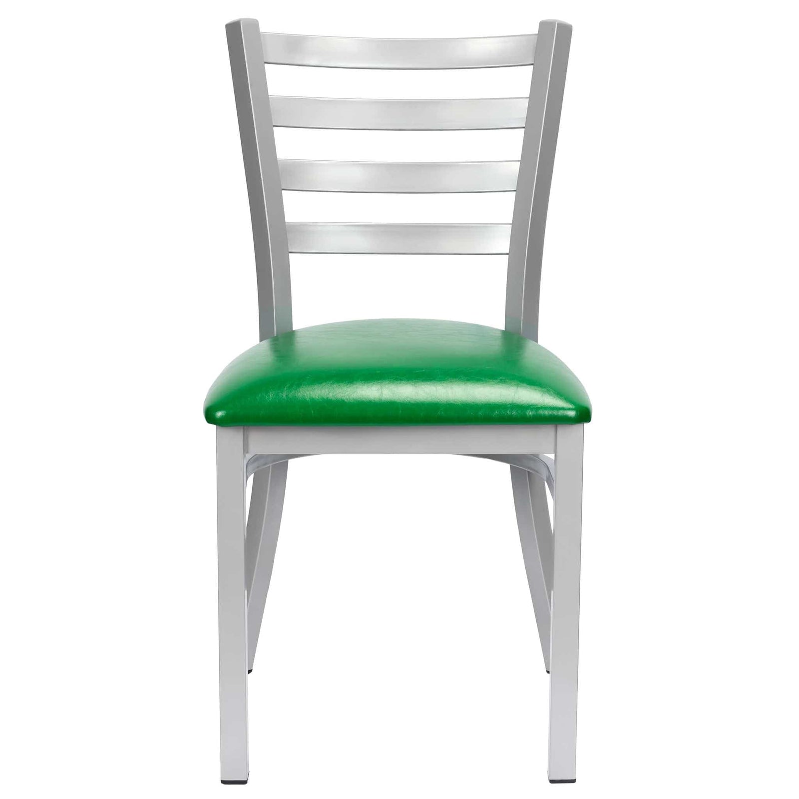 Chivari Ladder Back Restaurant Chair with Silver Frame and Green Vinyl Seat CLMSVGR-ZF-KT