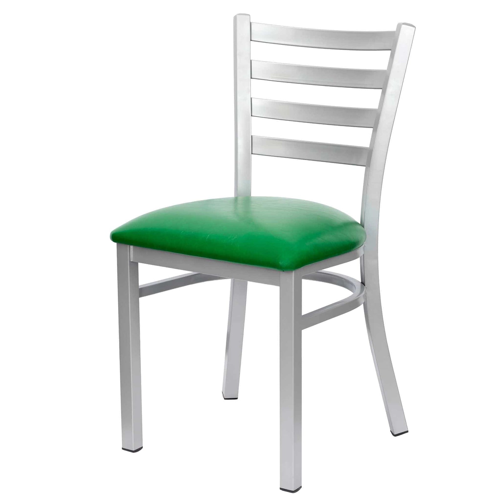 Chivari Ladder Back Restaurant Chair with Silver Frame and Green Vinyl Seat CLMSVGR-ZF-KT