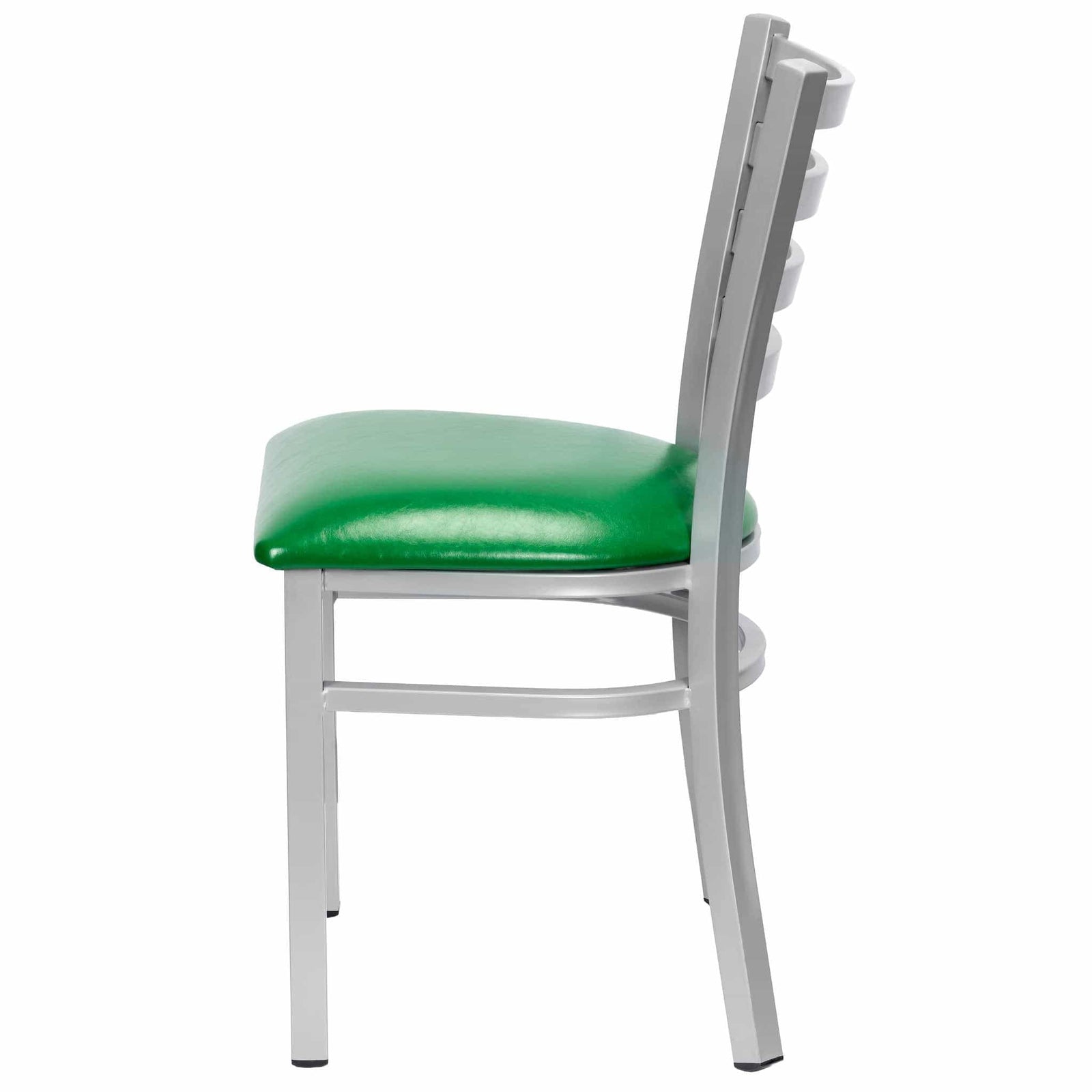 Chivari Ladder Back Restaurant Chair with Silver Frame and Green Vinyl Seat CLMSVGR-ZF-KT