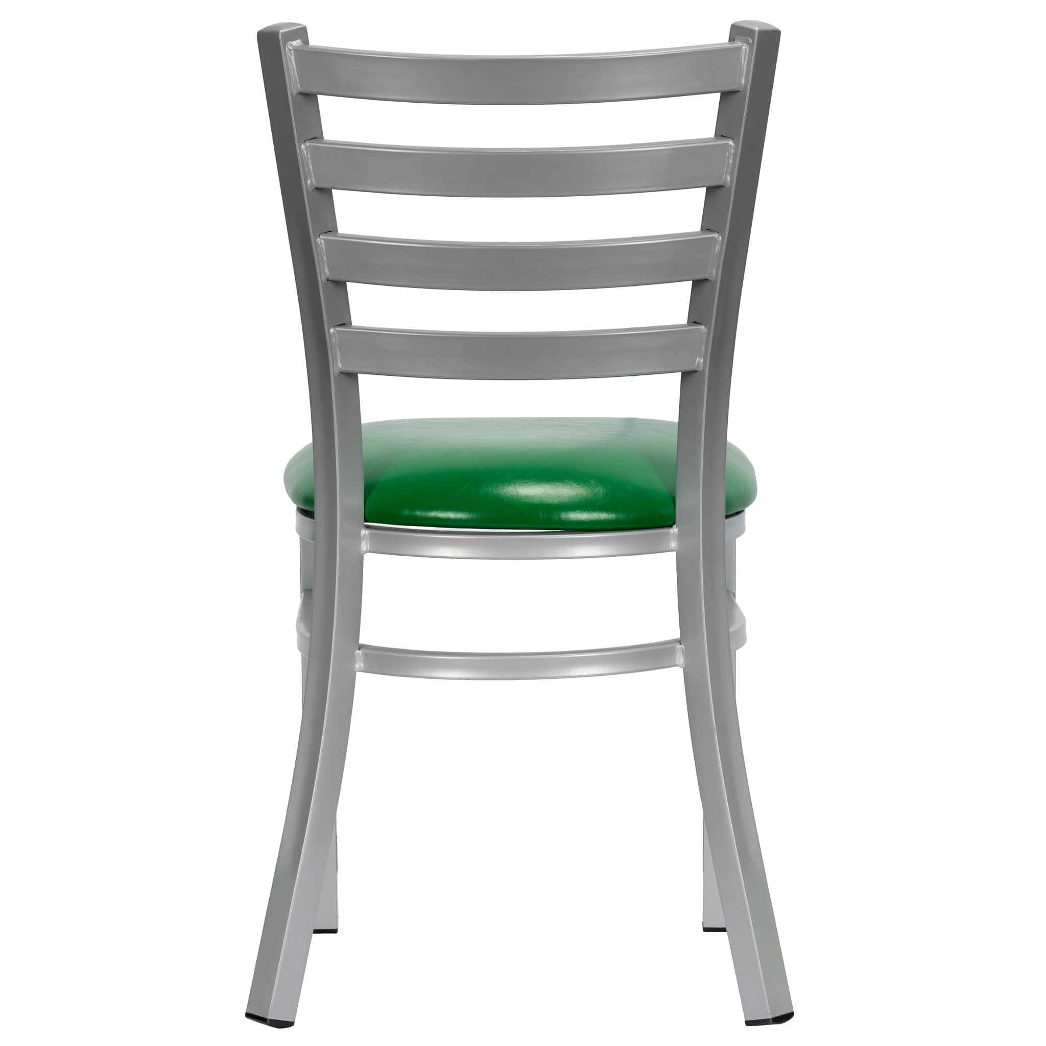 Chivari Ladder Back Restaurant Chair with Silver Frame and Green Vinyl Seat CLMSVGR-ZF-KT
