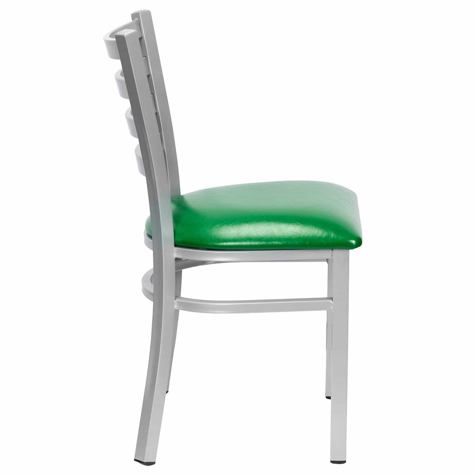 Chivari Ladder Back Restaurant Chair with Silver Frame and Green Vinyl Seat CLMSVGR-ZF-KT
