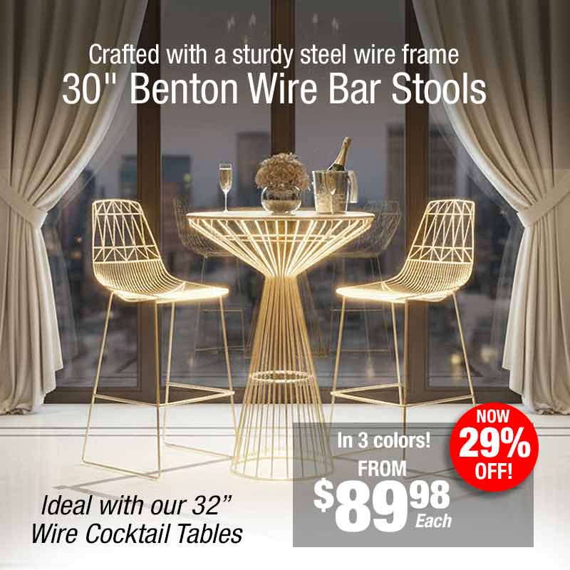 30" Benton Wire Bar Stools with a table and decor in a modern setting.