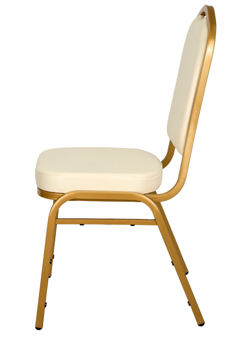 Ivory Vinyl Gold Frame Crown Back Banquet Chair