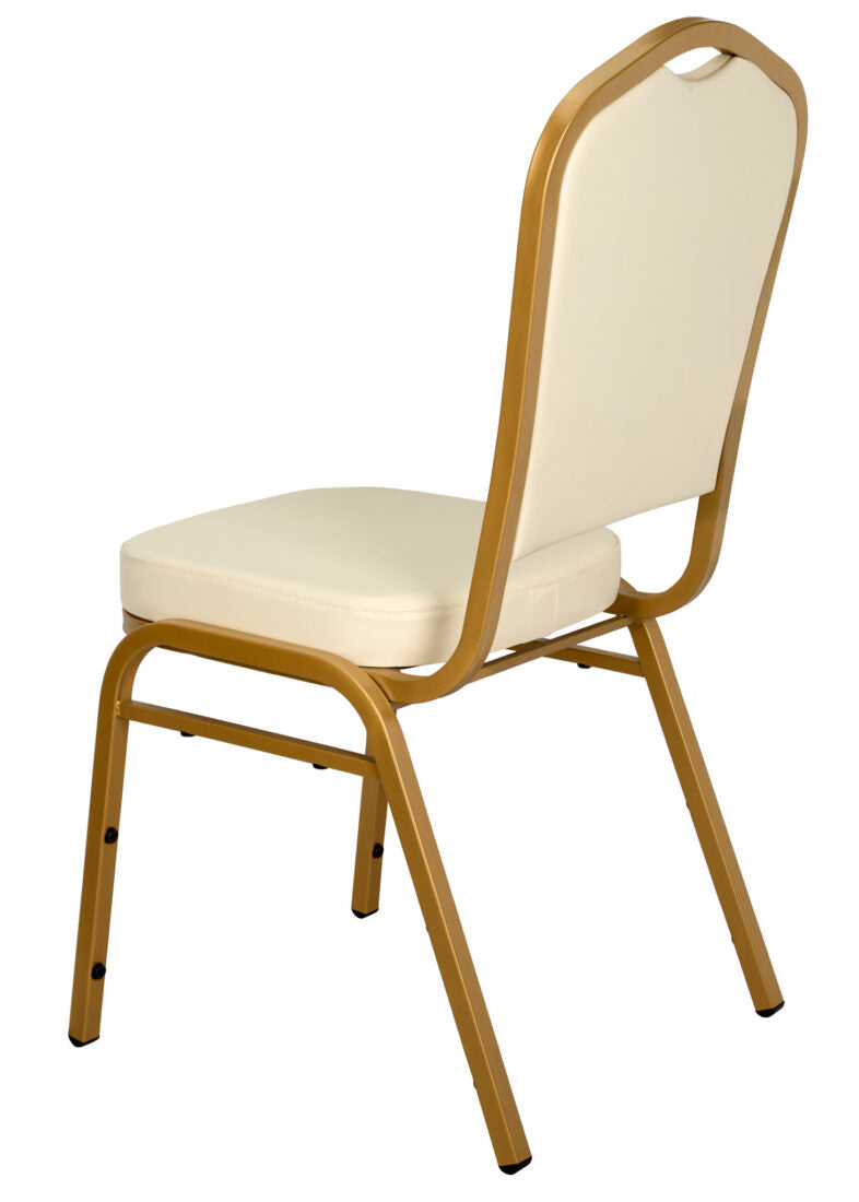 Ivory Vinyl Gold Frame Crown Back Banquet Chair